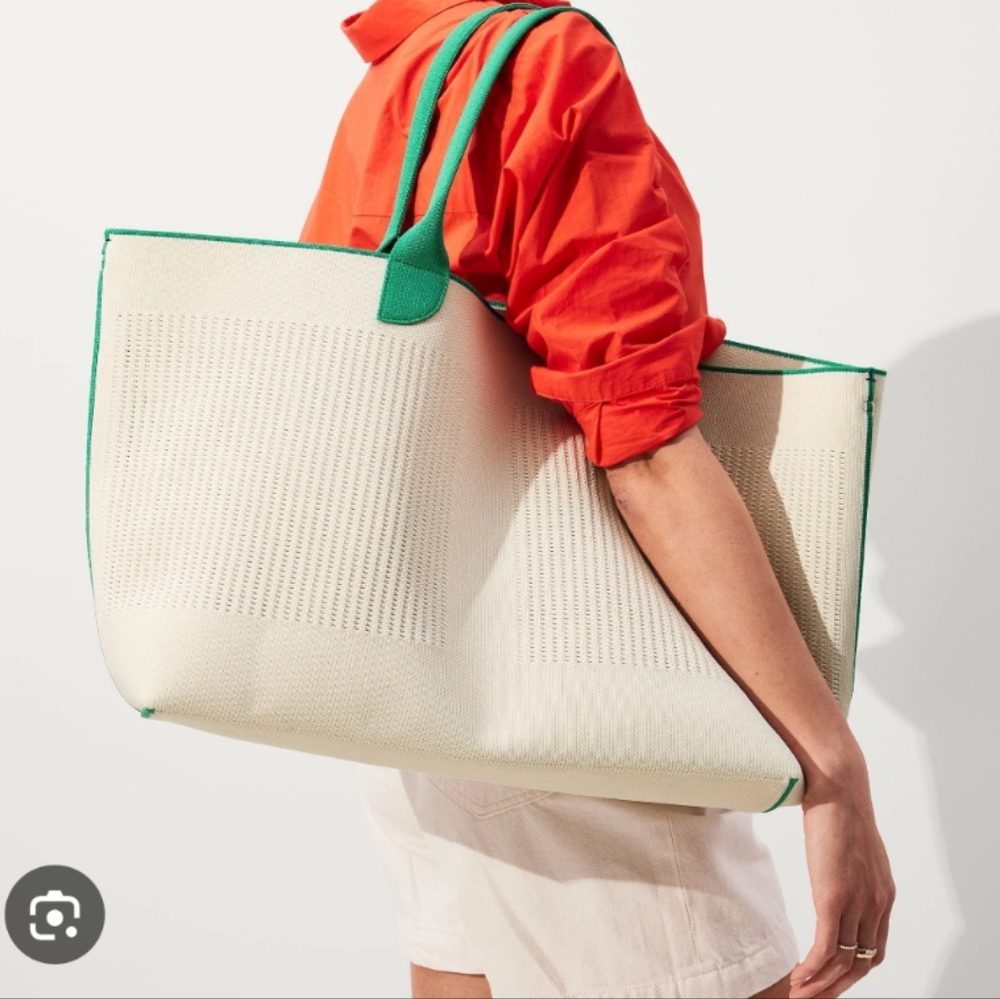 Rothy's White and Green Tote Bag with Structured Design